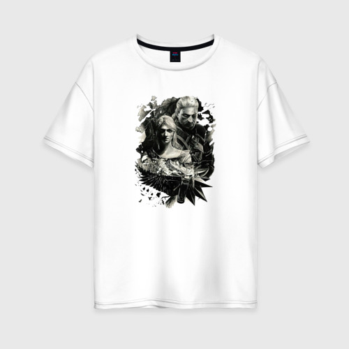 Женская футболка хлопок Oversize с принтом Геральт и Цири, вид спереди #2