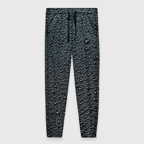 Женские брюки с принтом Блестящие мокрые капли на темном чёрном фоне, вид спереди №1