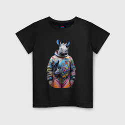 Детская футболка хлопок Rhino in fashionable spacesuit