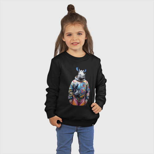 Детский свитшот хлопок с принтом Rhino in spacesuit, фото на моделе #1