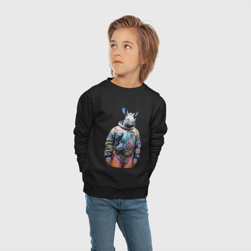 Детский свитшот хлопок с принтом Rhino in spacesuit, вид сбоку #3