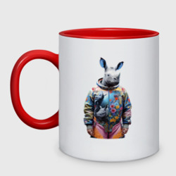 Кружка двухцветная Rhino in fashionable spacesuit