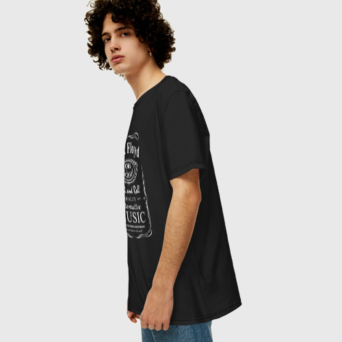 Мужская футболка хлопок Oversize с принтом Pink Floyd в стиле Jack Daniels, вид сбоку #3