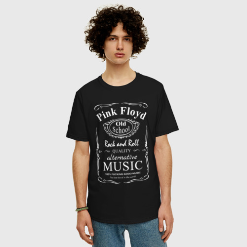 Мужская футболка хлопок Oversize с принтом Pink Floyd в стиле Jack Daniels, фото на моделе #1