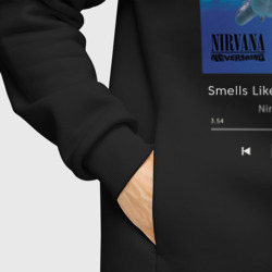 Худи с принтом Nirvana Smells Like Teen Spirit для мужчины, вид на модели спереди №6. Цвет основы: черный
