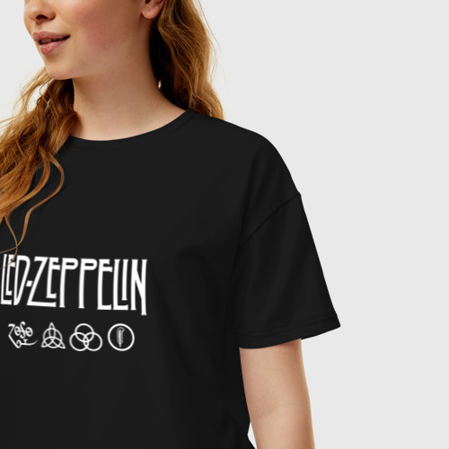 Женская футболка хлопок Oversize Led Zeppelin символы, цвет черный - фото 3