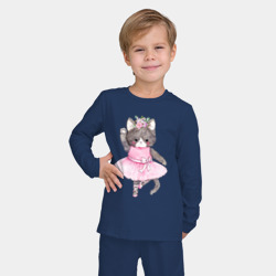 Детская пижама с лонгсливом хлопок Милые Животные Кошка Балерина Акварель - фото 2