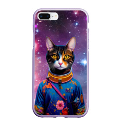 Чехол для iPhone 7Plus/8 Plus матовый Кот цветочный космонавт на фоне звёздного неба - ai art