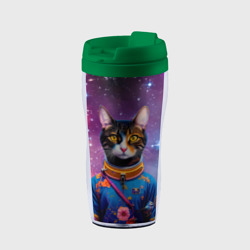 Термокружка-непроливайка Кот цветочный космонавт на фоне звёздного неба - ai art