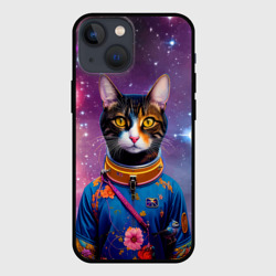 Чехол для iPhone 13 mini Кот цветочный космонавт на фоне звёздного неба - ai art