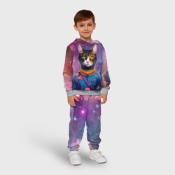 Детский костюм с толстовкой 3D Кот цветочный космонавт на фоне звёздного неба - ai art - фото 2