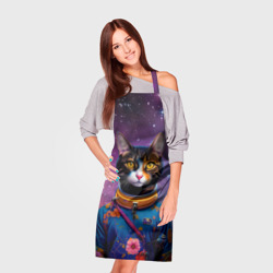 Фартук 3D Кот цветочный космонавт на фоне звёздного неба - ai art - фото 2