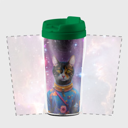Термокружка-непроливайка Кот цветочный космонавт на фоне звёздного неба - ai art - фото 2