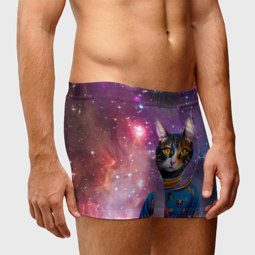 Мужские трусы 3D Кот цветочный космонавт на фоне звёздного неба - ai art, цвет 3D печать - фото 3