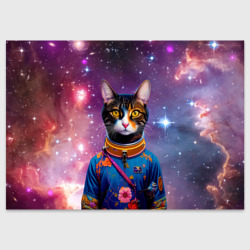 Поздравительная открытка Кот цветочный космонавт на фоне звёздного неба - ai art
