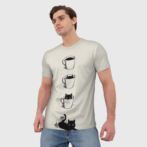 Мужская футболка 3D Кот в чашке, цвет 3D печать - фото 3