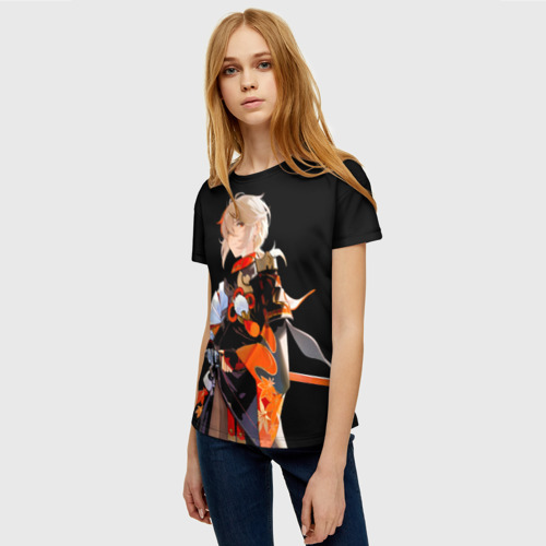 Женская футболка 3D с принтом Казуха с мечом - Genshin Impact, фото на моделе #1