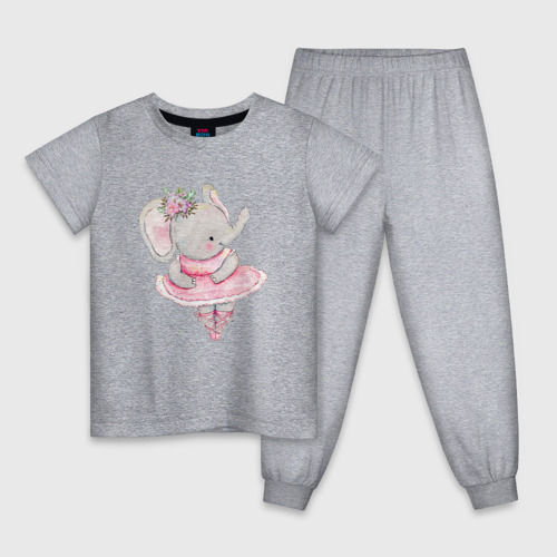 Детская пижама хлопок с принтом Слон Балерина акварель, вид спереди #2
