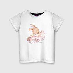 Детская футболка хлопок Милое животное Банни балерина акварель