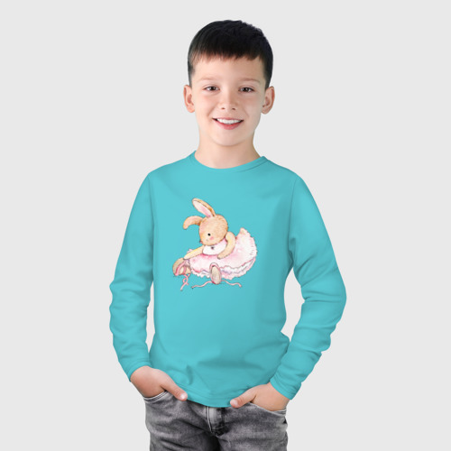 Детский лонгслив хлопок Милое животное Банни балерина акварель, цвет бирюзовый - фото 3
