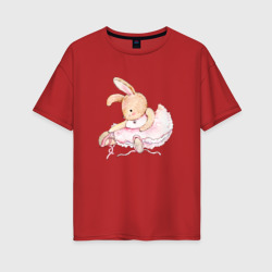Женская футболка хлопок Oversize Милое животное Банни балерина акварель