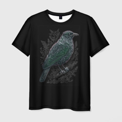 Мужская футболка 3D Чёрный Ворон птица тёмная