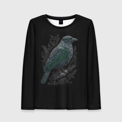 Женский лонгслив 3D Чёрный Ворон птица тёмная