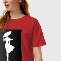 Женская футболка хлопок Oversize Силуэт девушки в шляпе - фото 2