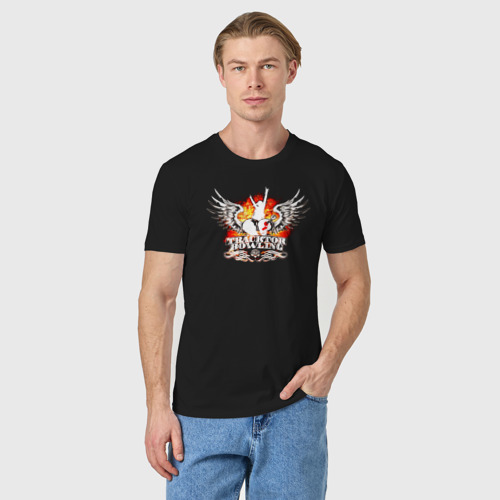 Мужская футболка хлопок Логотип tracktor bowling сердце и крылья, цвет черный - фото 3