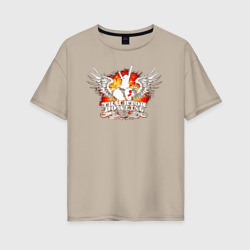 Женская футболка хлопок Oversize Логотип tracktor bowling сердце и крылья