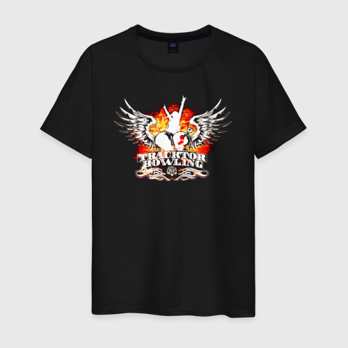 Мужская футболка хлопок Логотип tracktor bowling сердце и крылья, цвет черный