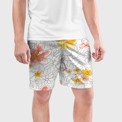 Мужские шорты спортивные с принтом Нарисованный цветы - светлый, фото на моделе #1