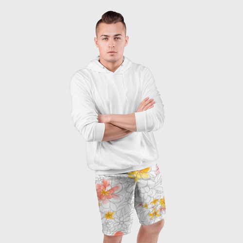 Мужские шорты спортивные с принтом Нарисованный цветы - светлый, фото #4
