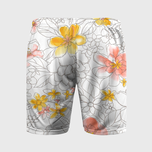 Мужские шорты спортивные с принтом Нарисованный цветы - светлый, вид сзади #1