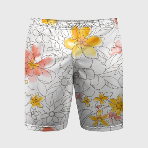 Мужские шорты спортивные с принтом Нарисованный цветы - светлый, вид спереди #2