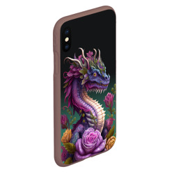 Чехол для iPhone XS Max матовый Неоновый дракон с цветами - фото 2