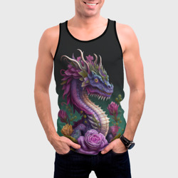 Мужская майка 3D Неоновый дракон с цветами - фото 2
