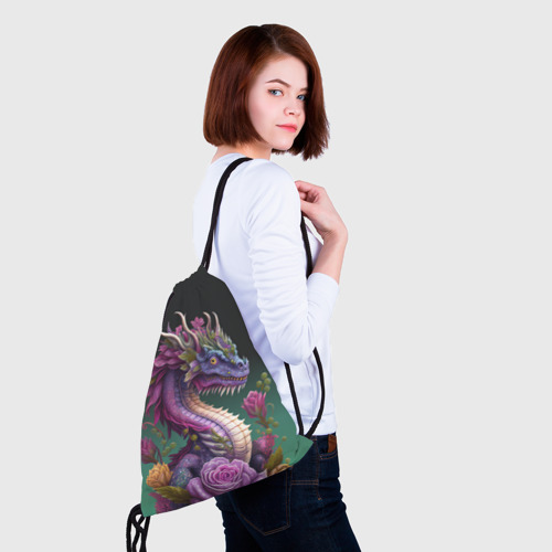 Рюкзак-мешок 3D Неоновый дракон с цветами - фото 5