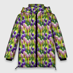 Весенние крокусы – Женская зимняя куртка Oversize с принтом купить