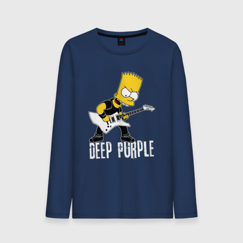 Мужской лонгслив хлопок с принтом Deep Purple Барт Симпсон рокер, вид спереди #2
