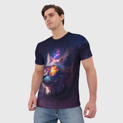 Мужская футболка 3D Кот в очках в космосе - фото 2