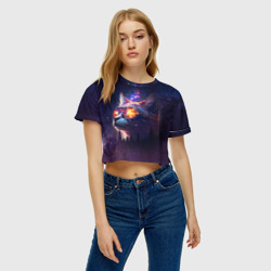 Женская футболка Crop-top 3D Кот в очках в космосе - фото 2