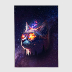 Постер Кот в очках в космосе