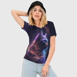 Женская футболка 3D Slim Кошка в космосе туманность - фото 2