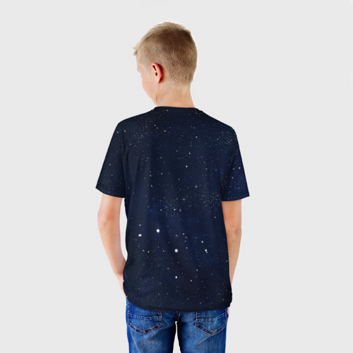 Детская футболка 3D с принтом Космический звёздный лев, вид сзади #2