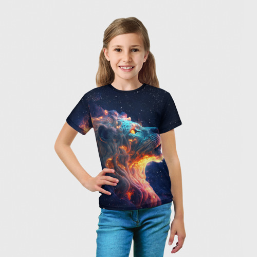 Детская футболка 3D с принтом Космический звёздный лев, вид сбоку #3