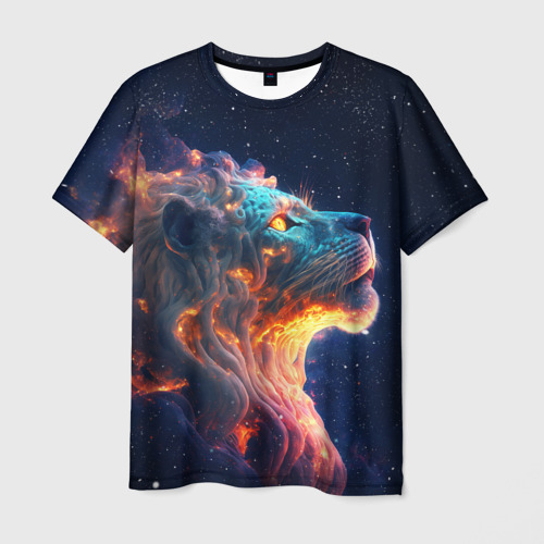 Мужская футболка с принтом Космический звёздный лев, вид спереди №1