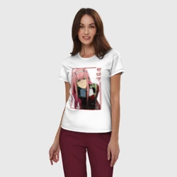 Женская пижама с белой футболкой хлопок Zero Two anime girl - фото 2