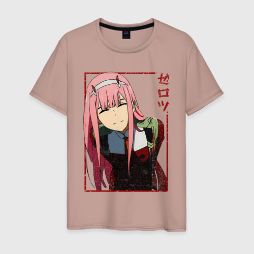 Мужская футболка хлопок Zero Two anime girl, цвет пыльно-розовый