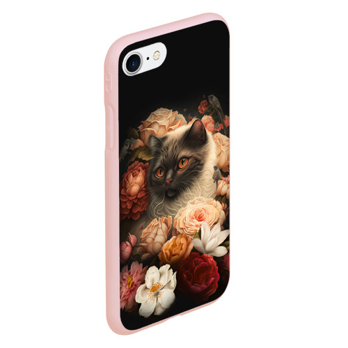 Чехол для iPhone 7/8 матовый с принтом Милый котик окружённый цветами, вид сбоку #3